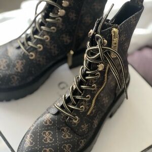 Guess Black and Gold Lace-Up Boots